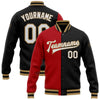 Custom Black White Red-Old Gold Bomber Full-Snap Varsity Letterman Split Fashion Jacket