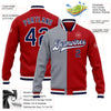 Custom Red Navy-Gray Bomber Full-Snap Varsity Letterman Split Fashion Jacket