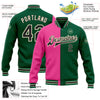Custom Kelly Green Black Pink-Cream Bomber Full-Snap Varsity Letterman Split Fashion Jacket