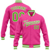 Custom Pink Neon Green-White Bomber Full-Snap Varsity Letterman Jacket