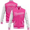 Custom Pink Pink-White Bomber Full-Snap Varsity Letterman Two Tone Jacket