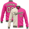 Custom Pink Cream-Black Bomber Full-Snap Varsity Letterman Split Fashion Jacket