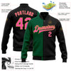Custom Black Pink Kelly Green-Old Gold Bomber Full-Snap Varsity Letterman Split Fashion Jacket