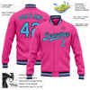 Custom Pink Sky Blue-Black Bomber Full-Snap Varsity Letterman Jacket