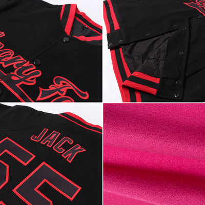 Custom Pink Aqua-Black Bomber Full-Snap Varsity Letterman Jacket