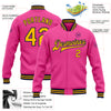 Custom Pink Gold-Navy Bomber Full-Snap Varsity Letterman Jacket