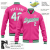 Custom Pink White-Kelly Green Bomber Full-Snap Varsity Letterman Jacket