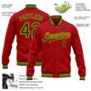 Custom Red Green-Gold Bomber Full-Snap Varsity Letterman Jacket