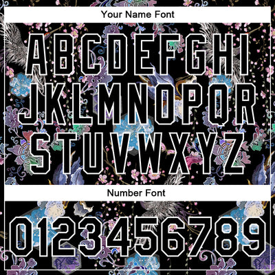 Custom Black White Heron And Flower 3D Pattern Design Bomber Full-Snap Varsity Letterman Jacket