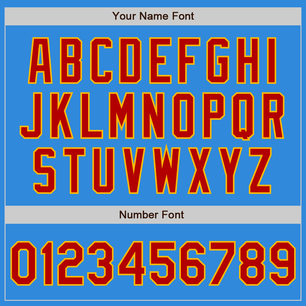 Custom Powder Blue Red-Gold Bomber Full-Snap Varsity Letterman Jacket