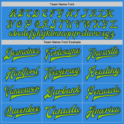 Custom Powder Blue Neon Green-Navy Bomber Full-Snap Varsity Letterman Jacket