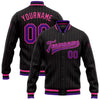 Custom Black Pink Pinstripe Purple Bomber Full-Snap Varsity Letterman Jacket