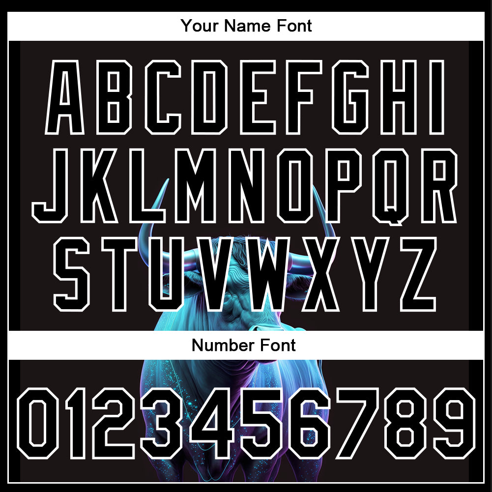 Custom Black White A Blue Bull With Blue Horns 3D Pattern Design Bomber Full-Snap Varsity Letterman Jacket