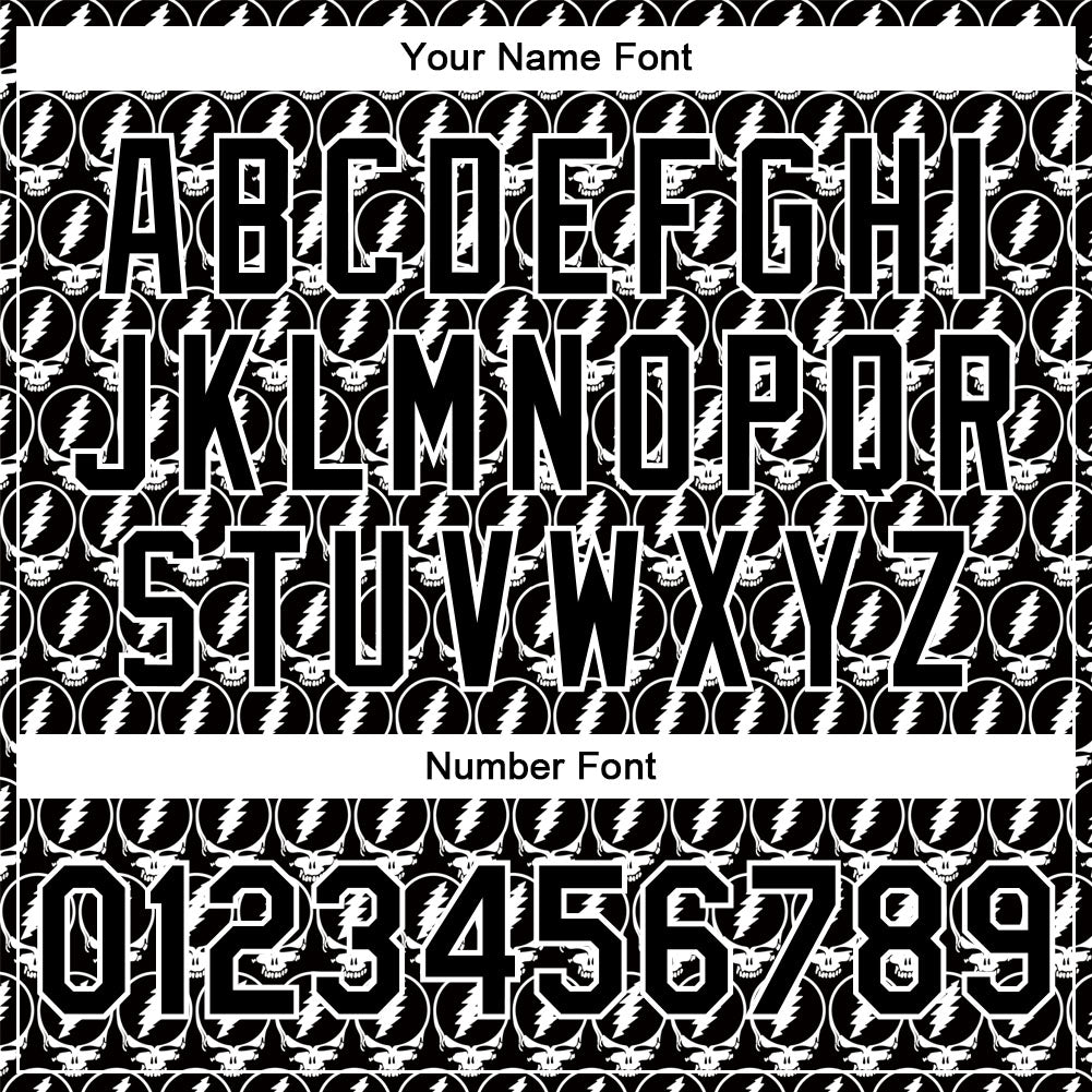 Custom Black White Lightning Skull Fashion 3D Bomber Full-Snap Varsity Letterman Jacket