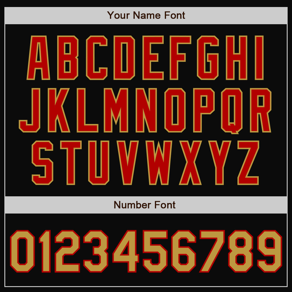 Custom Black Old Gold-Red Bomber Full-Snap Varsity Letterman Two Tone Jacket