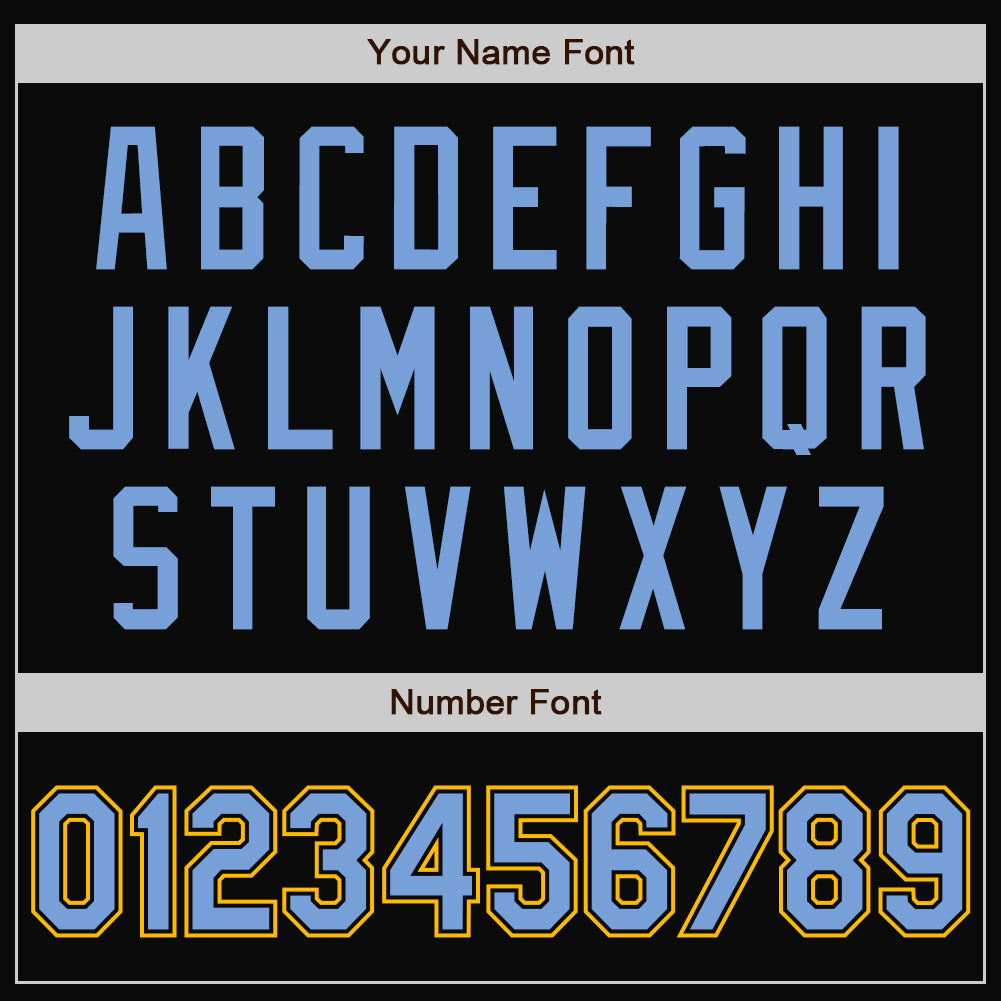 Custom Black Light Blue-Gold Bomber Full-Snap Varsity Letterman Two Tone Jacket