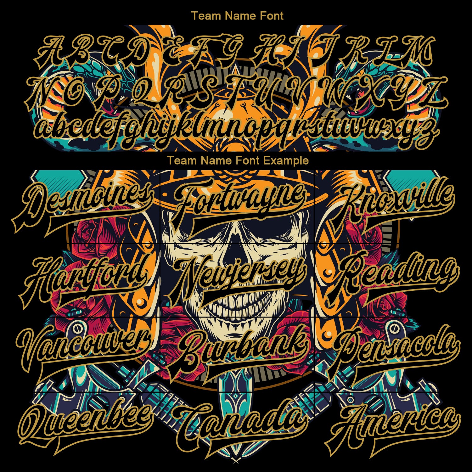 Custom Black Old Gold Skull Fashion 3D Bomber Full-Snap Varsity Letterman Jacket