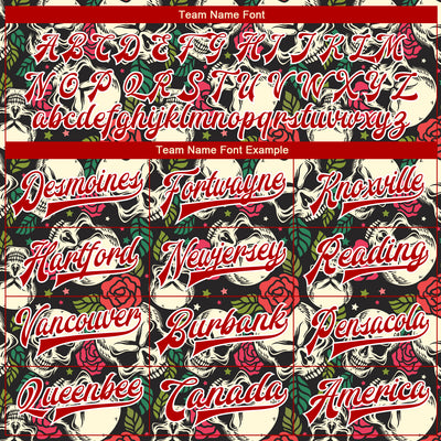 Custom Black Red-White Skull And Rose 3D Bomber Full-Snap Varsity Letterman Jacket