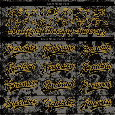 Custom Black Old Gold Skull Fashion 3D Bomber Full-Snap Varsity Letterman Jacket