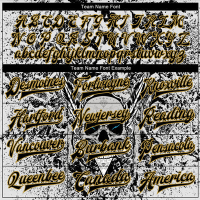 Custom Gray Black-Old Gold Skull With Feather 3D Bomber Full-Snap Varsity Letterman Two Tone Jacket