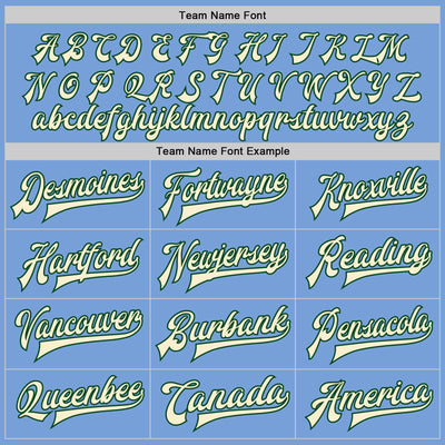 Custom Light Blue Cream-Green Bomber Full-Snap Varsity Letterman Two Tone Jacket