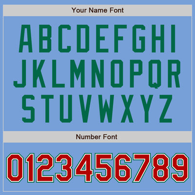 Custom Light Blue Red-Kelly Green Bomber Full-Snap Varsity Letterman Two Tone Jacket