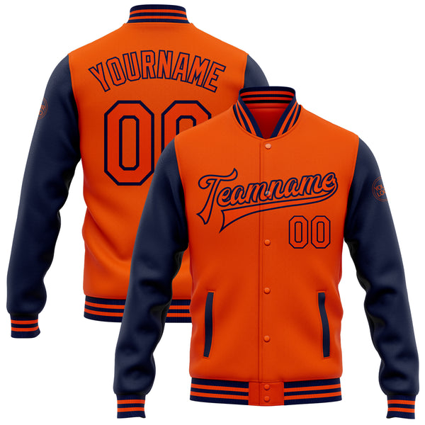 Custom White Varsity Letterman Jacket Navy Bomber FullSnap FansIdea