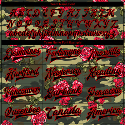 Custom Camo Black-Red Rose 3D Pattern Design Bomber Full-Snap Varsity Letterman Salute To Service Jacket