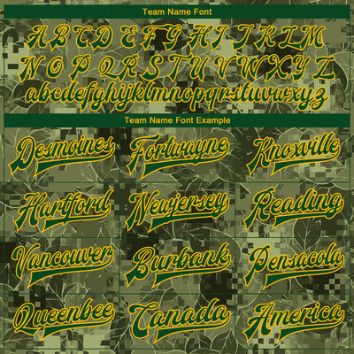 Custom Camo Green-Gold Leaves 3D Pattern Design Bomber Full-Snap Varsity Letterman Salute To Service Jacket