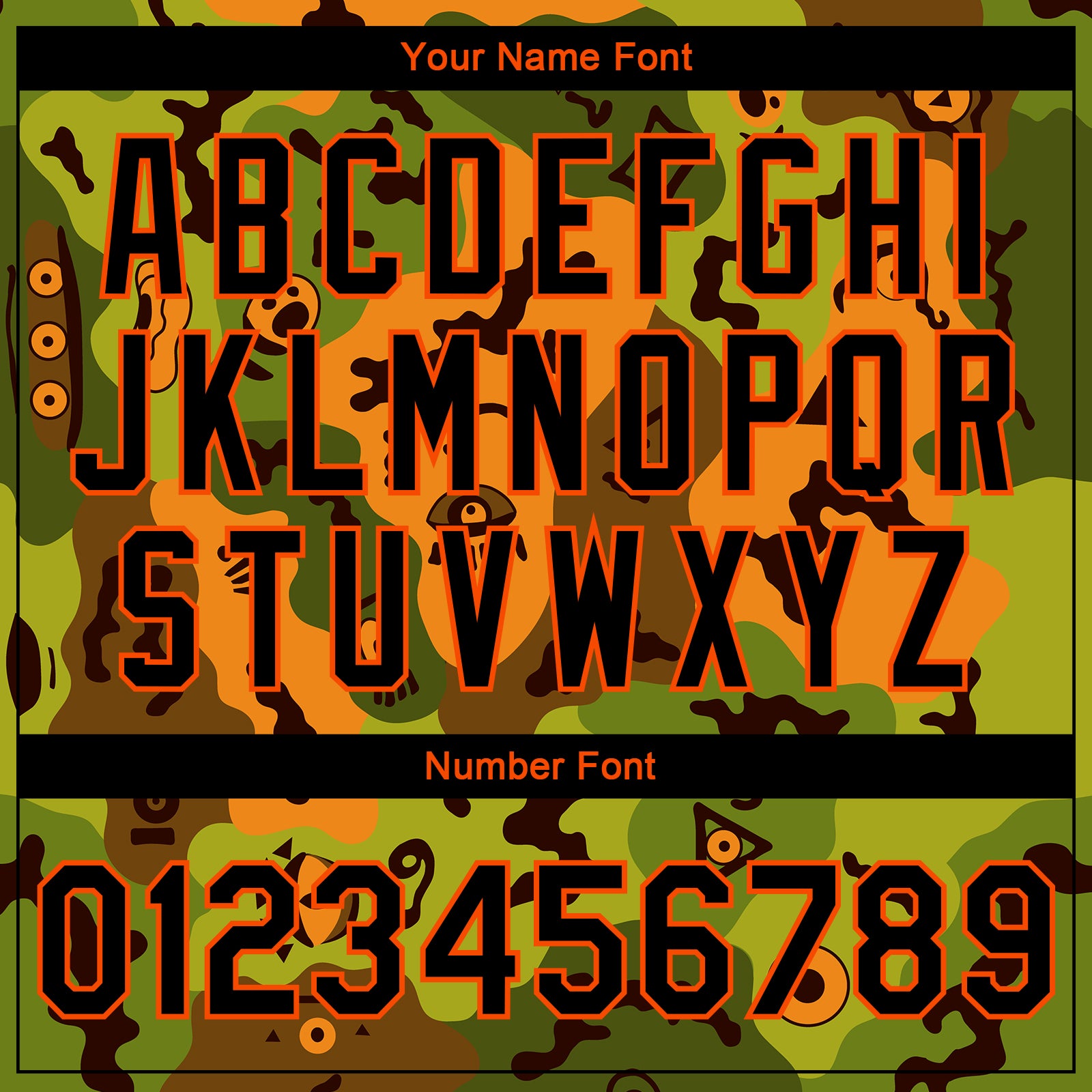 Custom Camo Black-Orange Funny Faces 3D Pattern Design Bomber Full-Snap Varsity Letterman Salute To Service Jacket