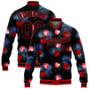 Custom Black Red Rose 3D Pattern Design Bomber Full-Snap Varsity Letterman Jacket