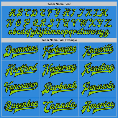 Custom Powder Blue Neon Green-Black Bomber Full-Snap Varsity Letterman Two Tone Jacket