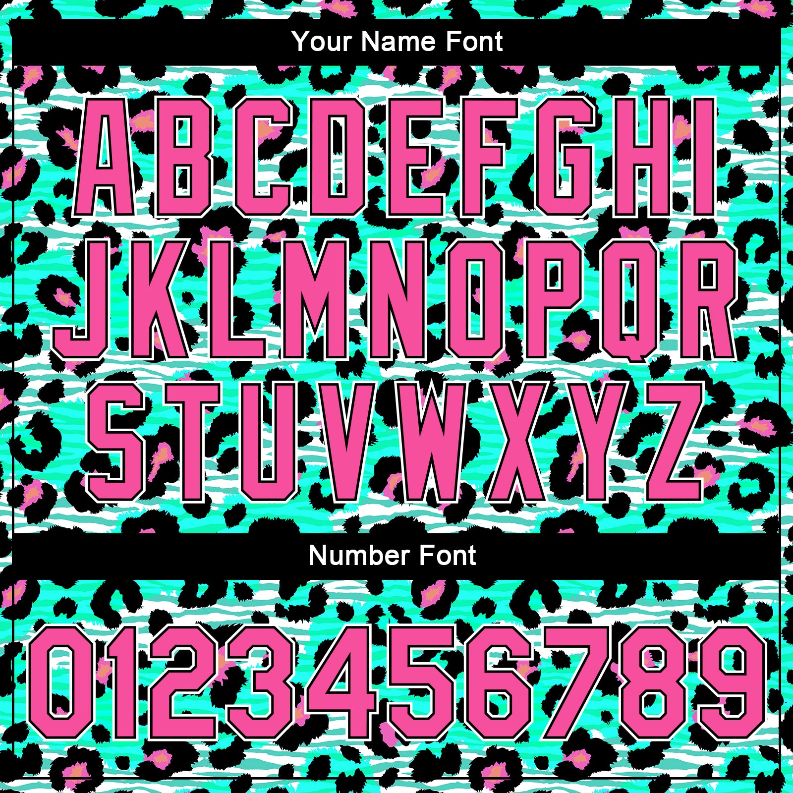 Custom Aqua Pink-Black Leopard Print 3D Pattern Design Bomber Full-Snap Varsity Letterman Jacket