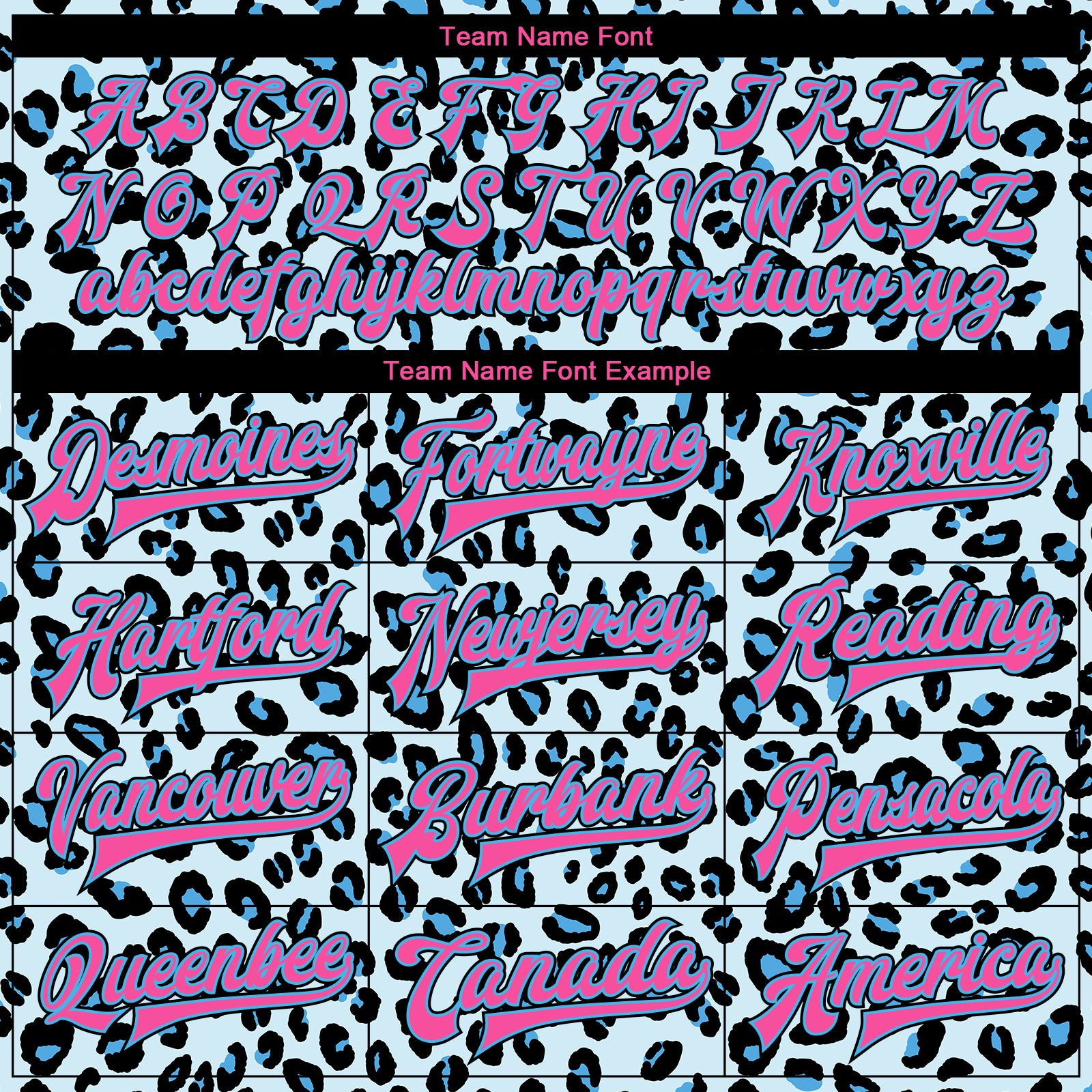 Custom Sky Blue Pink-Black Leopard Print 3D Pattern Design Bomber Full-Snap Varsity Letterman Jacket