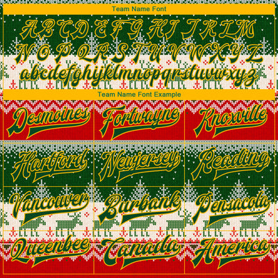 Custom Green Gold Christmas Reindeers 3D Bomber Full-Snap Varsity Letterman Jacket