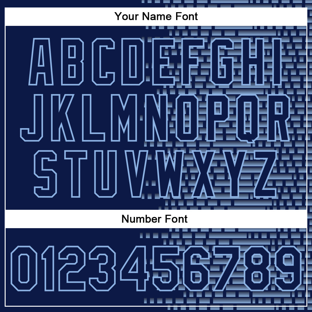 Custom Navy Light Blue Halftone 3D Pattern Design Bomber Full-Snap Varsity Letterman Jacket