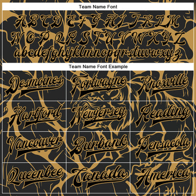 Custom Black Old Gold Abstract Network And Tiger 3D Pattern Design Bomber Full-Snap Varsity Letterman Jacket