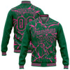 Custom Kelly Green Pink Abstract Network And Tiger 3D Pattern Design Bomber Full-Snap Varsity Letterman Jacket