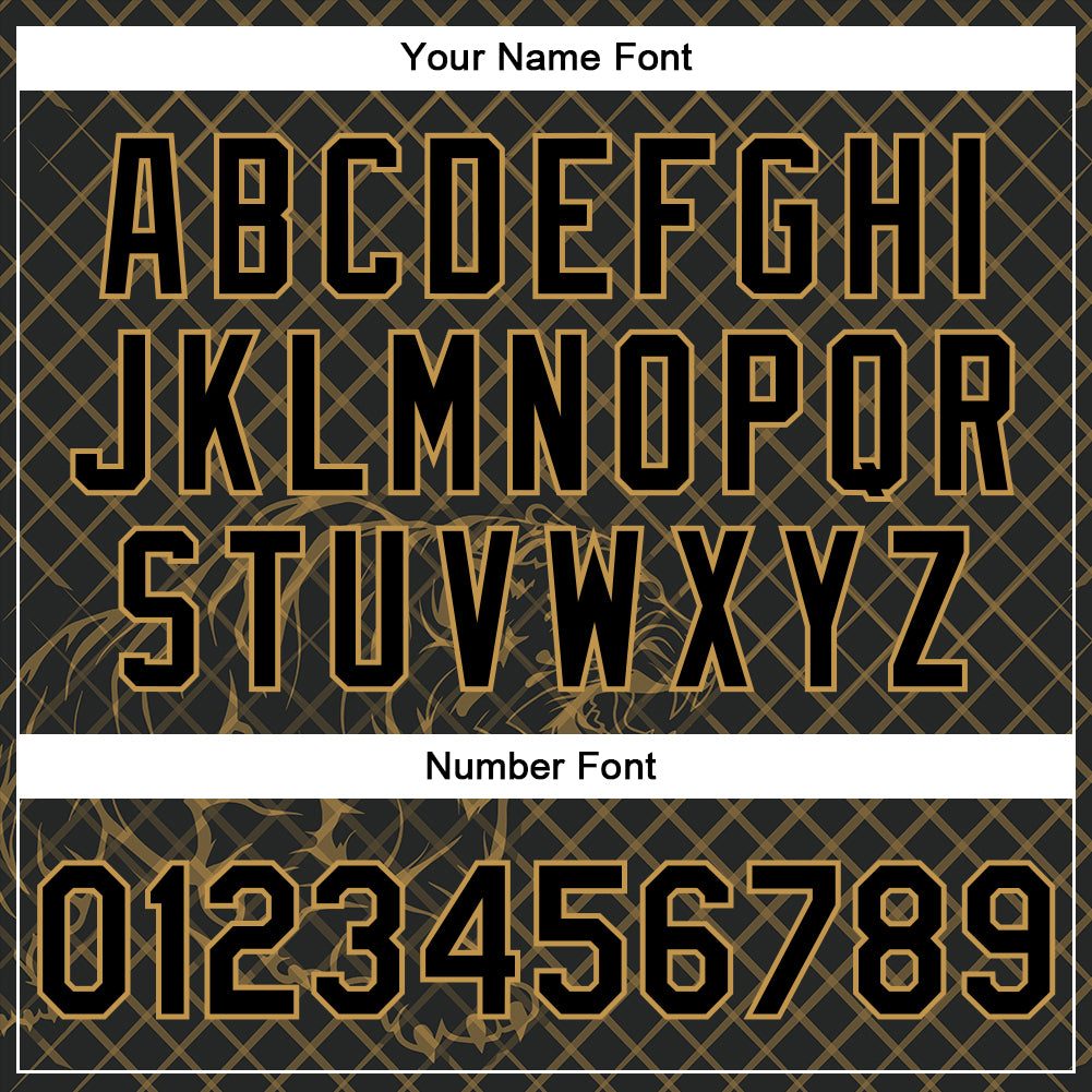 Custom Black Old Gold Check And Tiger 3D Pattern Design Bomber Full-Snap Varsity Letterman Jacket