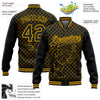 Custom Black Gold Check And Tiger 3D Pattern Design Bomber Full-Snap Varsity Letterman Jacket