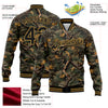 Custom Camo Black-Old Gold Classic Wood Camouflage 3D Bomber Full-Snap Varsity Letterman Salute To Service Jacket