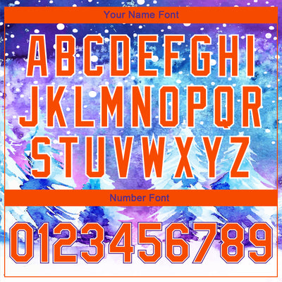 Custom Purple Orange-White Watercolor Winter Landscape With Snowy Trees 3D Pattern Design Bomber Full-Snap Varsity Letterman Jacket