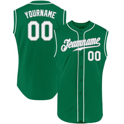Custom Kelly Green White-Gray Authentic Sleeveless St Patricks Day Baseball Jersey