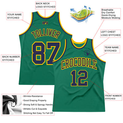 Custom Kelly Green Navy-Gold Authentic Throwback Basketball Jersey