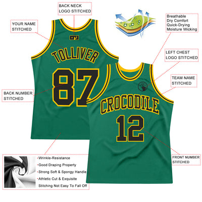 Custom Kelly Green Black-Gold Authentic Throwback Basketball Jersey