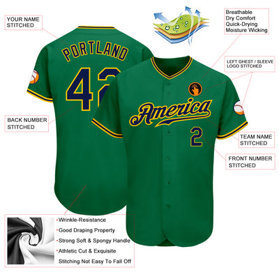 Custom Kelly Green Navy-Gold Authentic Baseball Jersey