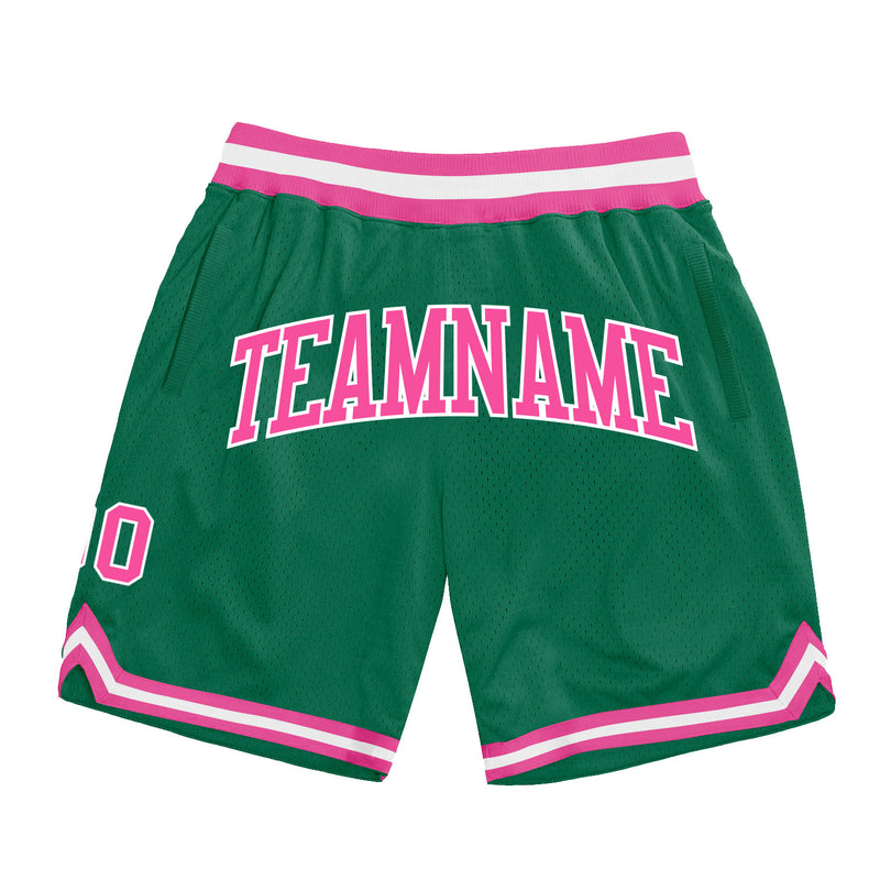 Custom Kelly Green Basketball Shorts Pink-White Authentic Throwback ...