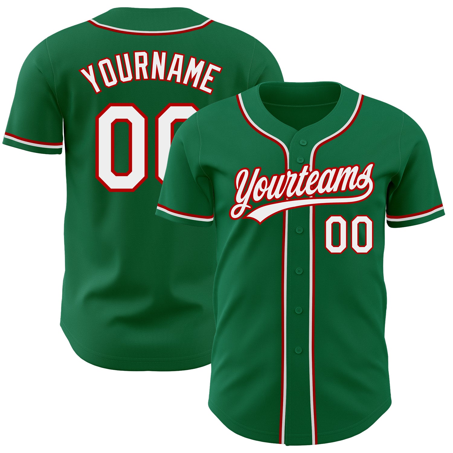 Custom Kelly Green White-Red Authentic Baseball Jersey Youth Size:S