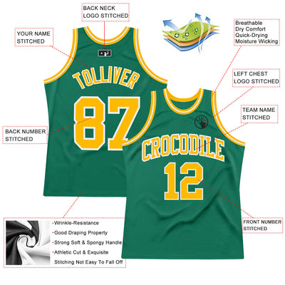 Custom Kelly Green Gold-White Authentic Throwback Basketball Jersey