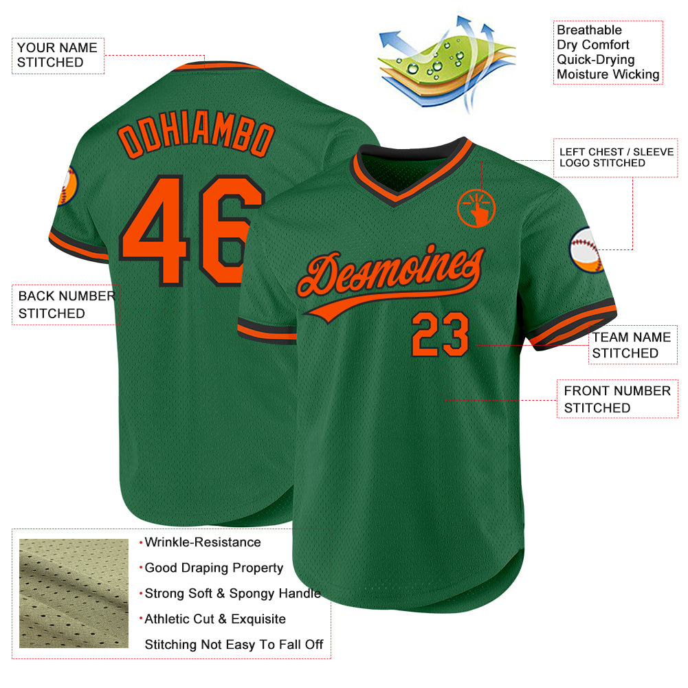 Custom Kelly Green Orange-Black Authentic Throwback Baseball Jersey